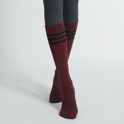 Women's Mid-Calf Striped Yoga Socks, Non-Slip for Indoor Floor Workout