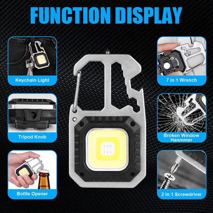 1x  Magnetic COB LED Keychain Torch - USB Rechargeable Mini Work Light for Outdoor and Repair