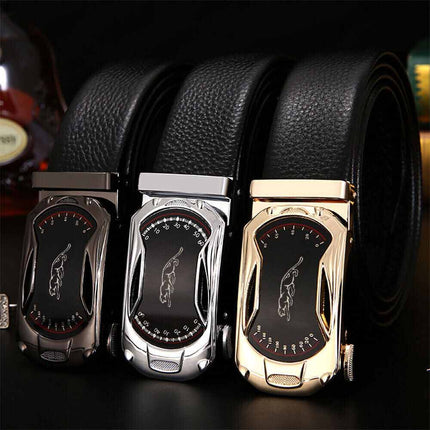 Mens Leather Belt Detachable Waistband Cuttable Strap Automatic Steel 120CM