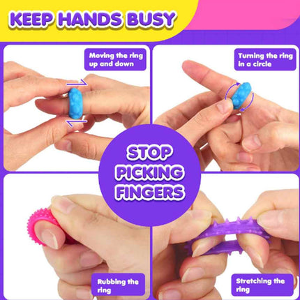 12 Pack Textured Silicone Fidget Sensory Rings with Storage Case & Color Box, Multicolor Stress Relief Toys