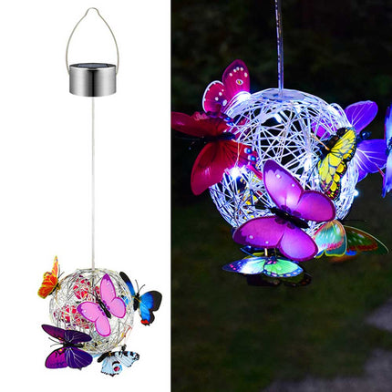 Hanging Butterfly Pendant Solar Power Light Mesh Orb Outdoor Yard Garden Decor