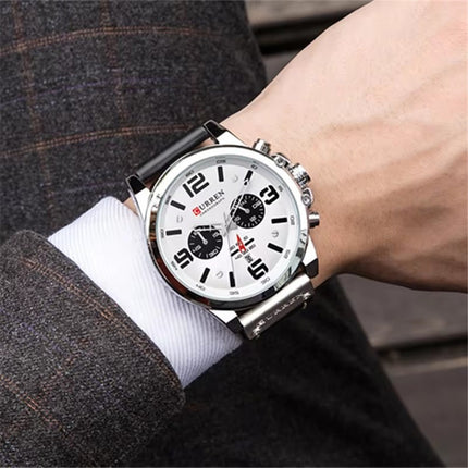 Men's Business Casual Quartz Wrist Watch, Leather Strap Analog Male Dress Watch