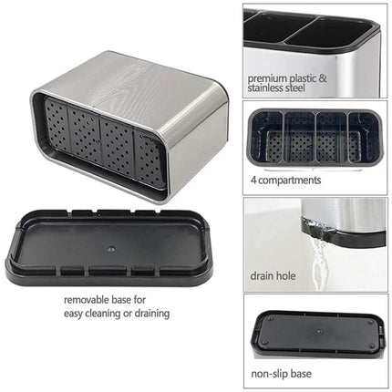 Kitchen Cutlery Organizer Storage Rack for Spoons, Forks & Chopsticks with Drainer