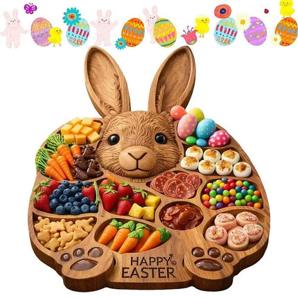Easter Bunny Wooden Serving Platter, Ideal Gift, Easy to Clean, 14" X 14", Kitchen Essentials