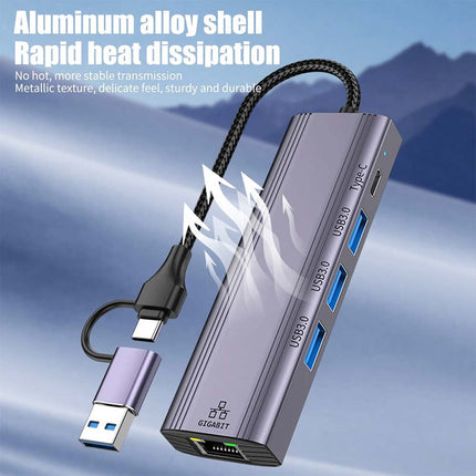 1000Mbps 5-in-2 Type-C to USB 3.0 Ethernet RJ45 LAN Gigabit Adapter