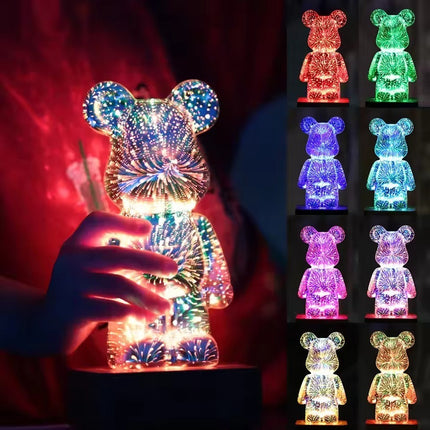 20cm Cute 3D Bear LED Night Light, USB Powered Firework Glass RGB Ambient Table Lamp