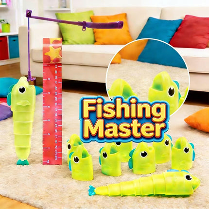Family Fishing Challenge Kit – Measure & Compete, Colorful Retractable Fish Play Set (8 Fish + 2 Rods)
