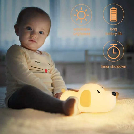 LED Silicone Night Light Rechargeable Cute Puppy Dog Touch Lamp Kids Bedroom Gift