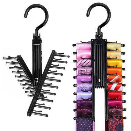 Adjustable 360 Rotating Scarf 20 Tie Rack Belt Home Hanger Holder Compact NEW