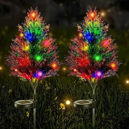 2‑Pack Solar Pine Tree Stake Lights, Waterproof LED Christmas Garden Decor