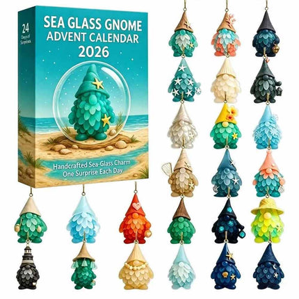 24‑Day Advent Calendar Blind Box, 2D Flat Acrylic Hanging Ornaments, Sea‑Glass Style Gnome and Birds Christmas Gift