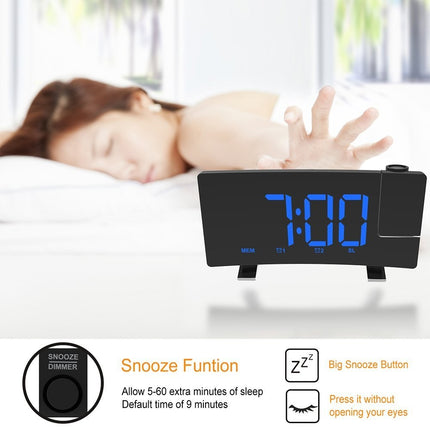LED Curved Screen Digital Clock, Radio Projection Wake Up Alarm Clock