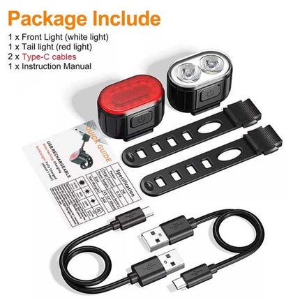 2PCS Super Bright Bike Light Set, Front & Rear LED Lights, Waterproof Bicycle Torch Lamps for Safe Night Riding