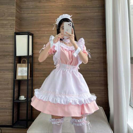 6Pcs Women French Maid Costume, Cute Lolita Anime Cosplay Outfit for Party