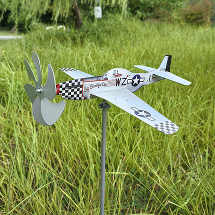 Airplane Wind Spinner Compass Weather Vane Yard Garden Decor