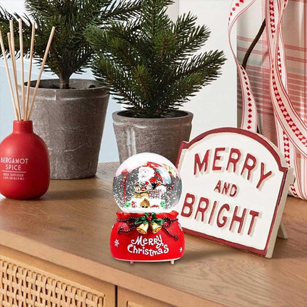 Christmas Santa Musical Snow Globe with Colour Changing LED Lights, Red Base, 12cm Indoor Festive Decor