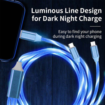 4Pcs 1M LED Flowing Light Charging Cable, 3 in 1 Multi Connector Charger Cord
