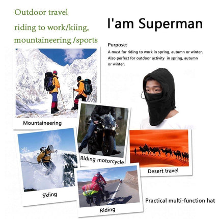 Double Layer Fleece Winter Ski Hood Windproof Warm Outdoor Cap