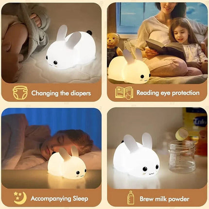 Bunny Kids Night Light, Rechargeable RGB Silicone Lamp with Remote Control for Bedroom