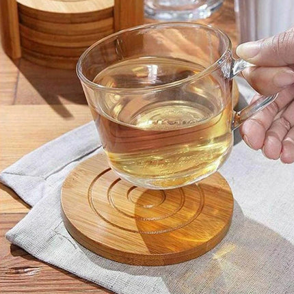 Set of 6 Round Bamboo Coasters with Storage Holder – 11.5cm Cup Mats for Tea & Coffee
