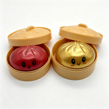 2 Pack Slow Rebound Steamed Bun Squishy Stress Relief Fidget Toy, Gold Red Soft Squeeze Sensory Toy