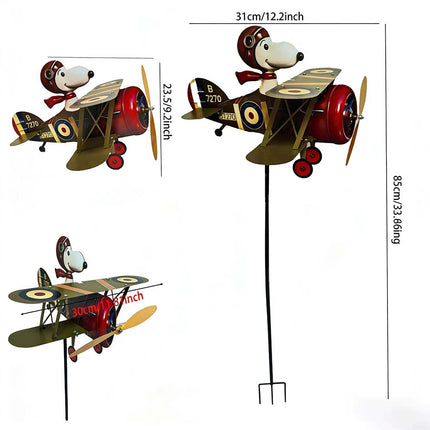 Cartoon Pilot Biplane Wind Spinner – Vintage Metal Windmill for Outdoor Garden & Yard Art Decor