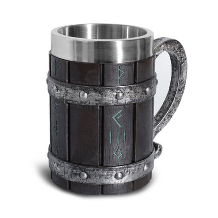 Viking Stainless Steel Tankard Odin Thor Mjolnir Drink Mug Beer Stein Coffee Cup