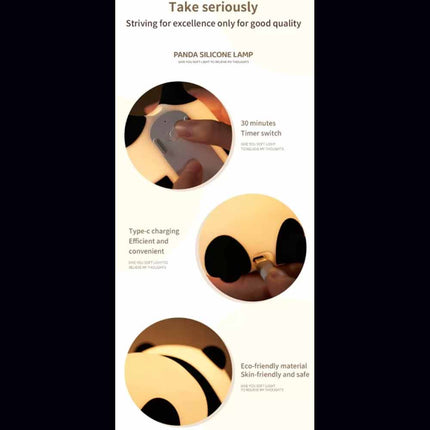 Panda Night Light for Kids Bedroom Cute Animal Silicone Nursery Night Lamp Touch