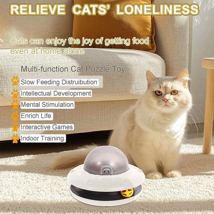White UFO Shaped Interactive Cat Toy Automatic Dry Food Dispenser Pet Puzzle Feeder