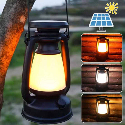 Solar & USB Rechargeable LED Camping Lantern, Outdoor Portable Light for Tent Hiking Camping