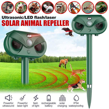 Ultrasonic Solar Cat Dog Repellent Fox Pest Scarer Deterrent Repeller Garden