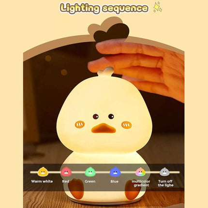 Silicone LED Night Light Duck Touch Bedside Lamp Kid Bedroom USB Rechargeable