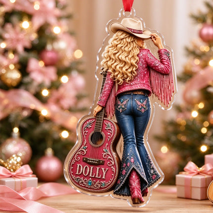 Pink Fringe Guitar Acrylic Hanging Ornament, Country‑Music Themed Christmas Tree Decoration Gift