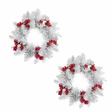 1 Pack Christmas Snow‑Dusted Red Berry Candle Ring Wreath, Table Centrepiece Ornament
