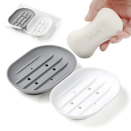 2 Pack Silicone Soap Holder, Drain Hole Soap Dish Tray for Bathroom