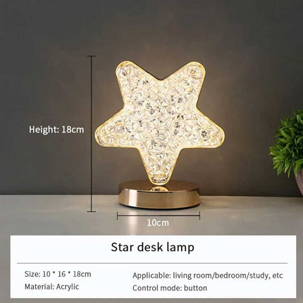 Star LED Night Light, USB Rechargeable Crystal Table Lamp with Touch Control & Dimmable Brightness