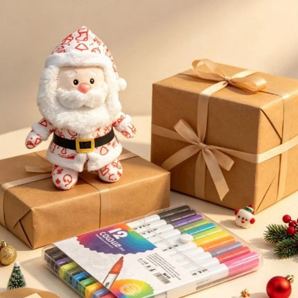 DIY Paintable Blank Santa Claus Plush Toy, Unpainted Christmas Stuffed Doll for Hand‑Painting Craft Project