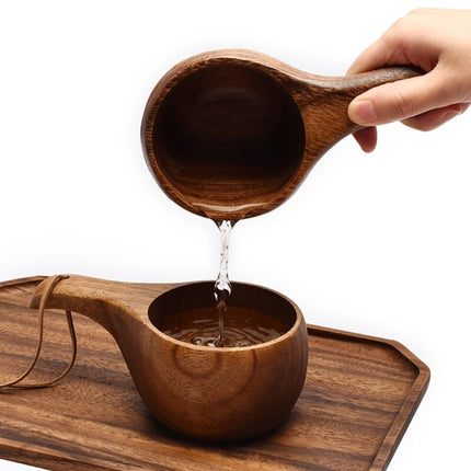 Portable Wooden Coffee Mug with Acacia Handle & Cowhide Lanyard Hook