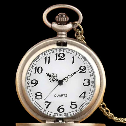 Dragon and phoenix Vintage Quartz Bronze Pocket Watch with Chain