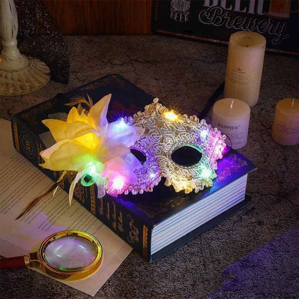 2 Pack Women Lace Light‑Up Masquerade Mask with Side Flower, Carnival Party Costume Accessory