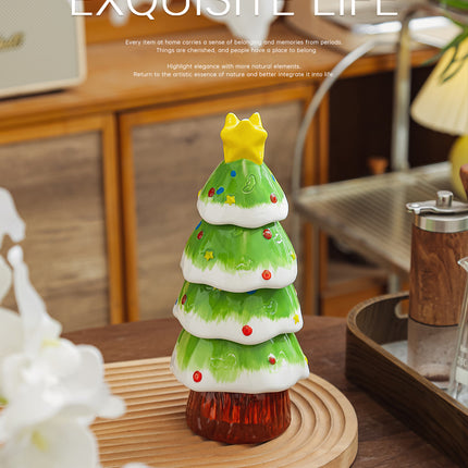 5‑Piece Christmas Tree Stackable Ceramic Tea Cup Set, Hand‑Painted Xmas Coffee Cups, Christmas Gift