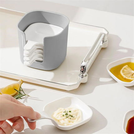 6Pcs Dipping Sauce Plate & Holder Set - Plastic Dishes with Storage Box