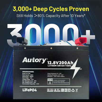 Autory 12.8V 200Ah High-Capacity LiFePO4 Battery - RV Metal Case Mount Bracket