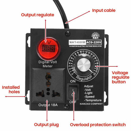 220V 4000W Variable Voltage Regulator Speed Motor Fan Control Controller UK Plug