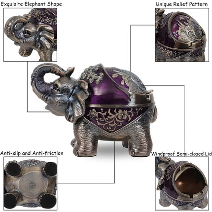 Elephant Ashtray with Lid - Windproof Metal Type for Outdoor & Indoor