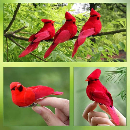 12PCS Red Cardinal Bird Ornaments: Clip-On Feathered Realistic Style for Home Decor