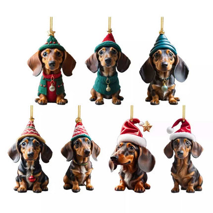 7X Dachshund Dog Pendants Acrylic Cute Sausage Dog Christmas Decor 2D