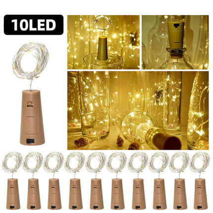 10PCS LED Fairy Light Wine Bottle String Lights Cork Copper Wire Christmas Decor