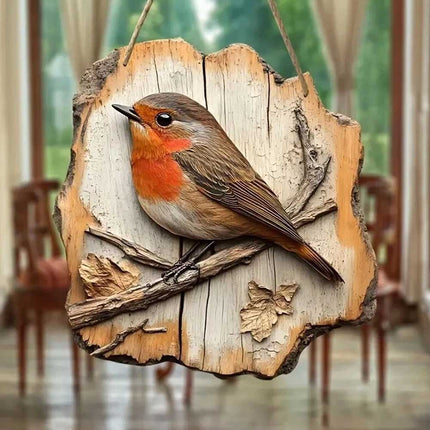 2D Wooden Robin Wall Plaque (20×19cm) – Festive Christmas Decor Gift