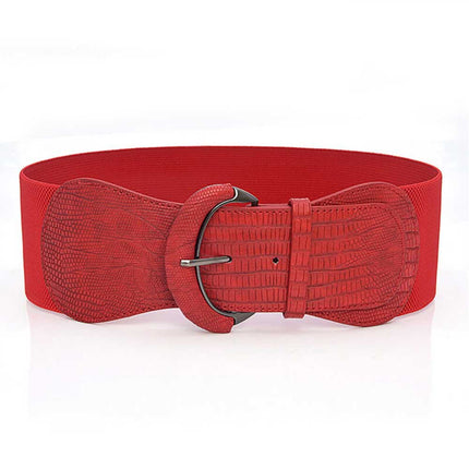 Women Ladies Faux Leather Wide Stretch Elastic Buckle Cinch Waist Wide Belt 85CM